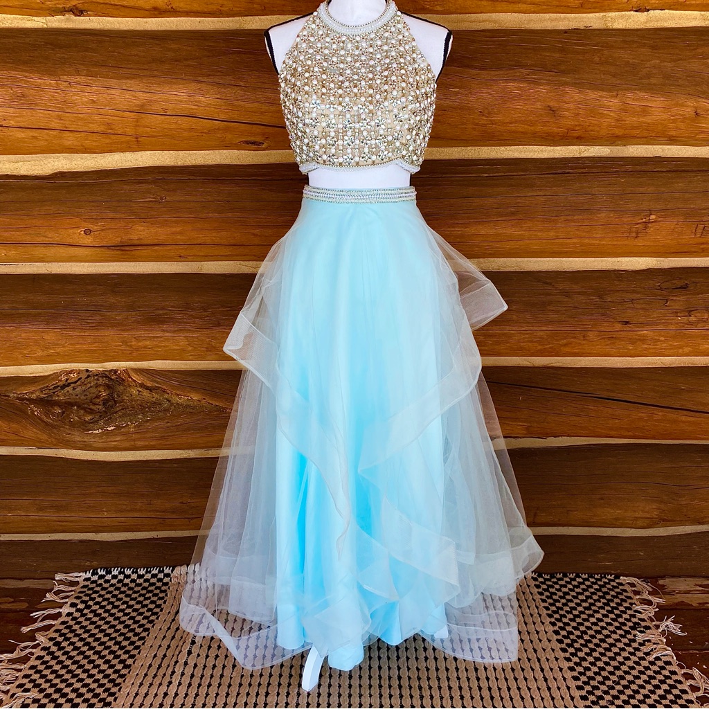 Blush Brand 2 Piece Beaded Dress In Light Blue Womens Size 10